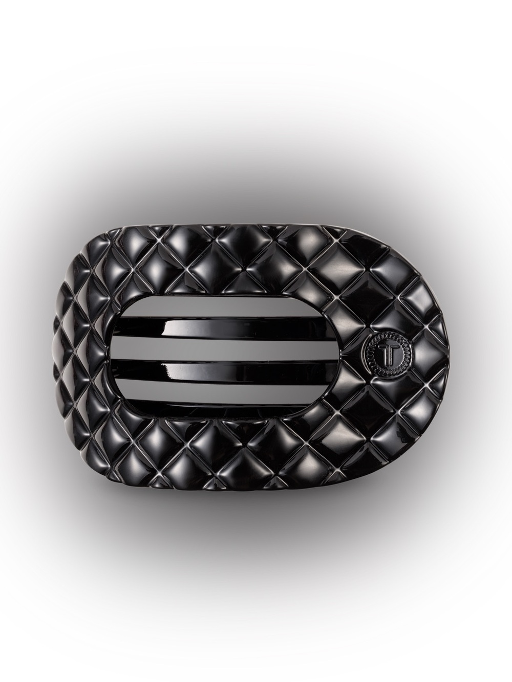 TELETIES - Flat Round Hair Clip | Large | Jet Black Quilted
